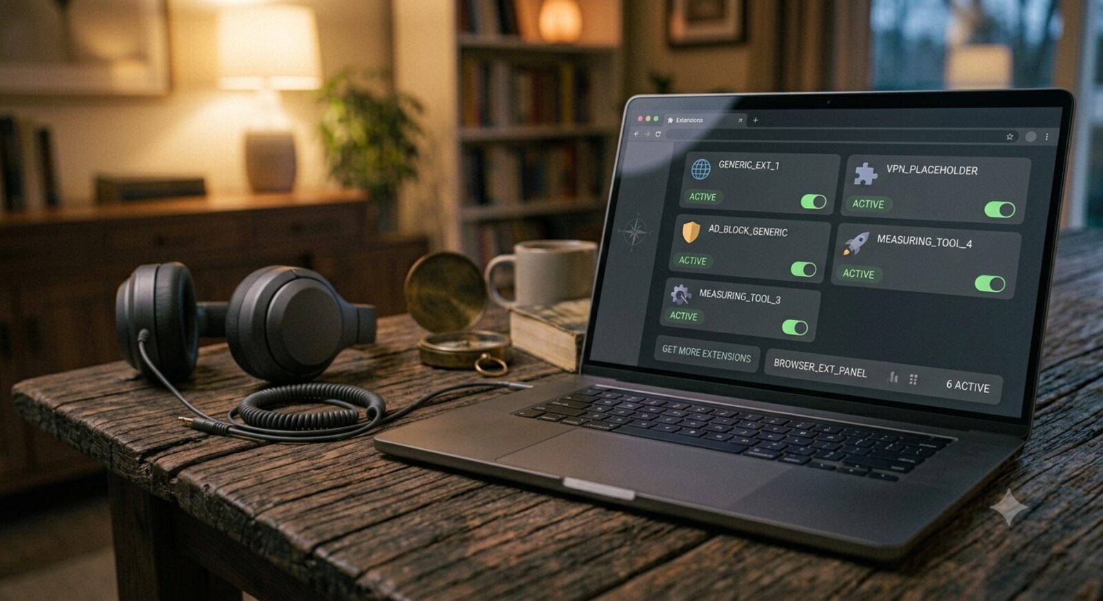 Browser extensions toggle panel on a laptop screen