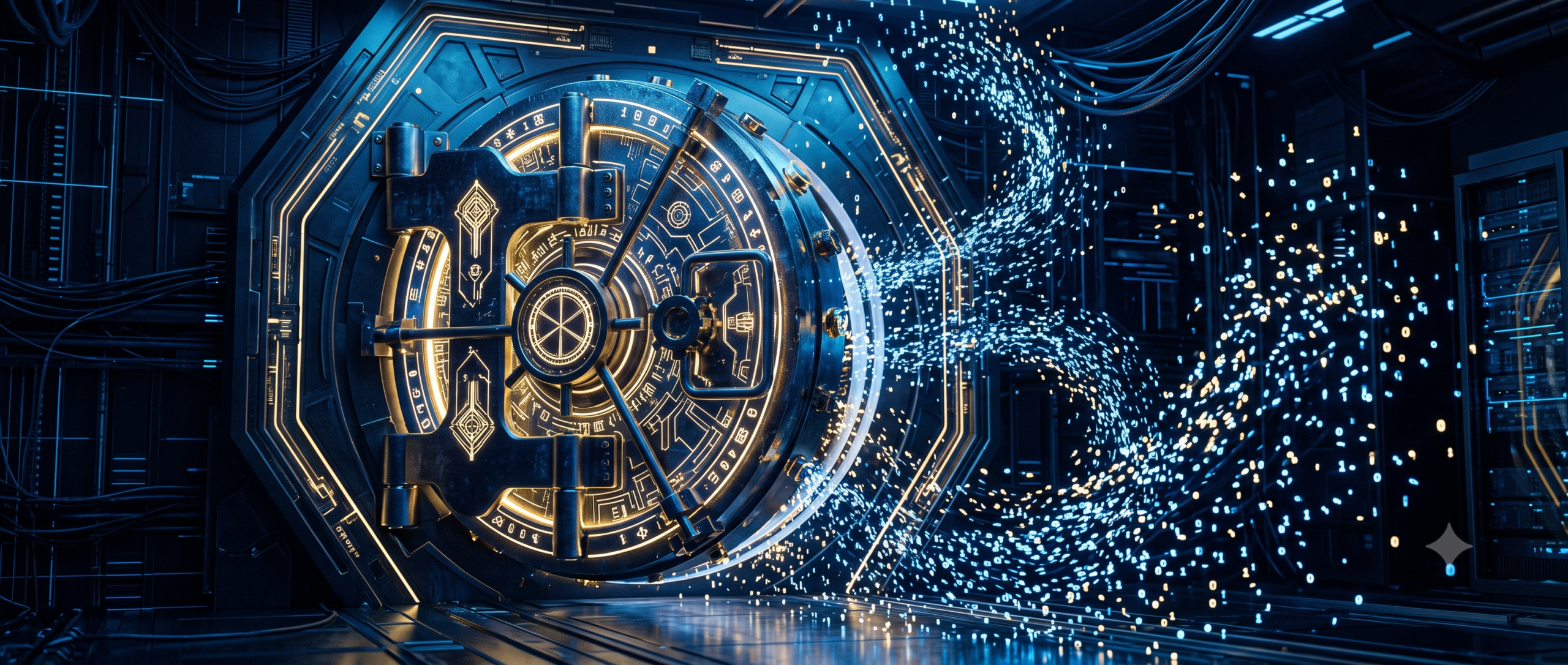 Abstract glowing digital vault representing zero-knowledge password encryption