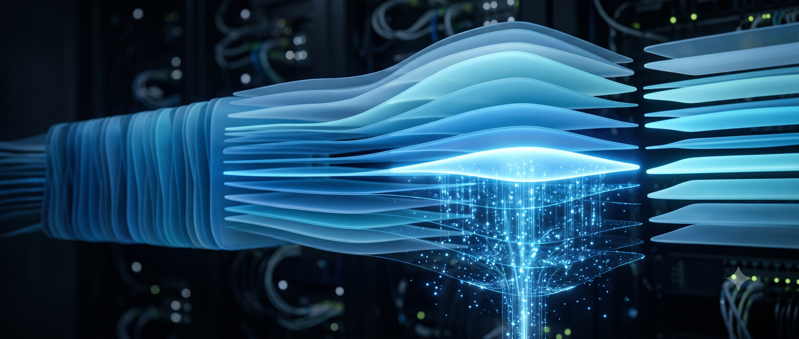 Abstract glowing timeline of stacked layers representing incremental backup version history