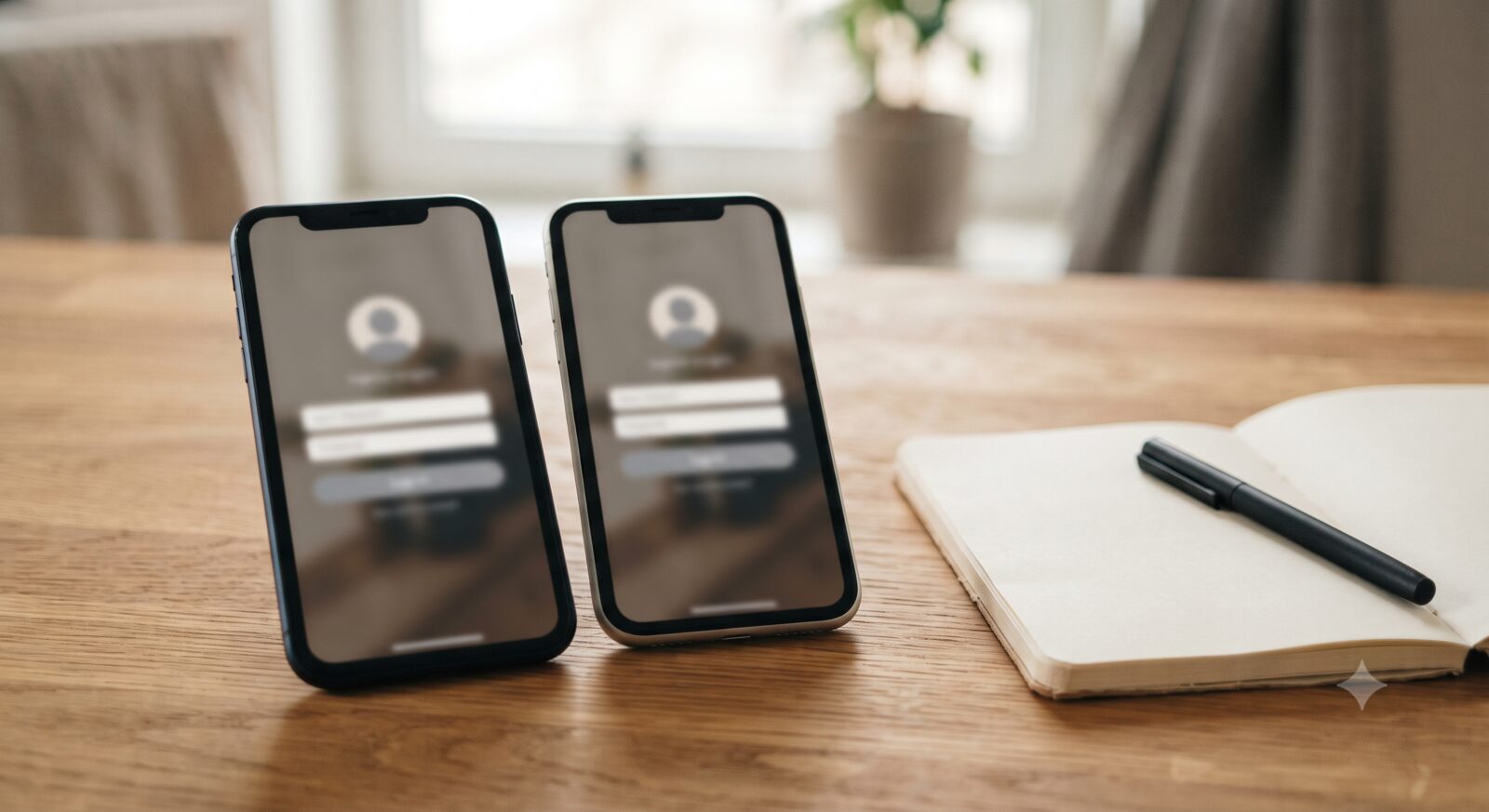 Two smartphones on a desk showing login screens side by side for comparison