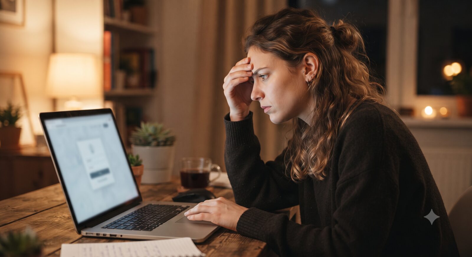 Person at a laptop with hand on forehead after being locked out of a login screen